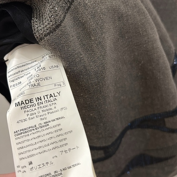 Paola Frani Blue and Gray Pleated Mini Dress - size 6 - beaded - padded bra - Picture 5 of 9